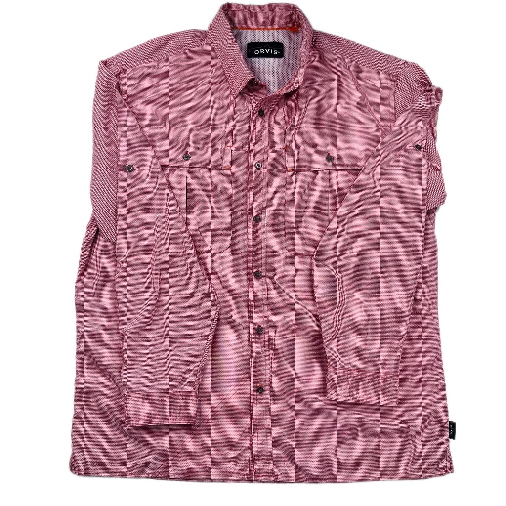 Red Plaid Orvis Mens Classic Button Down Long Sleeve Shirt * L